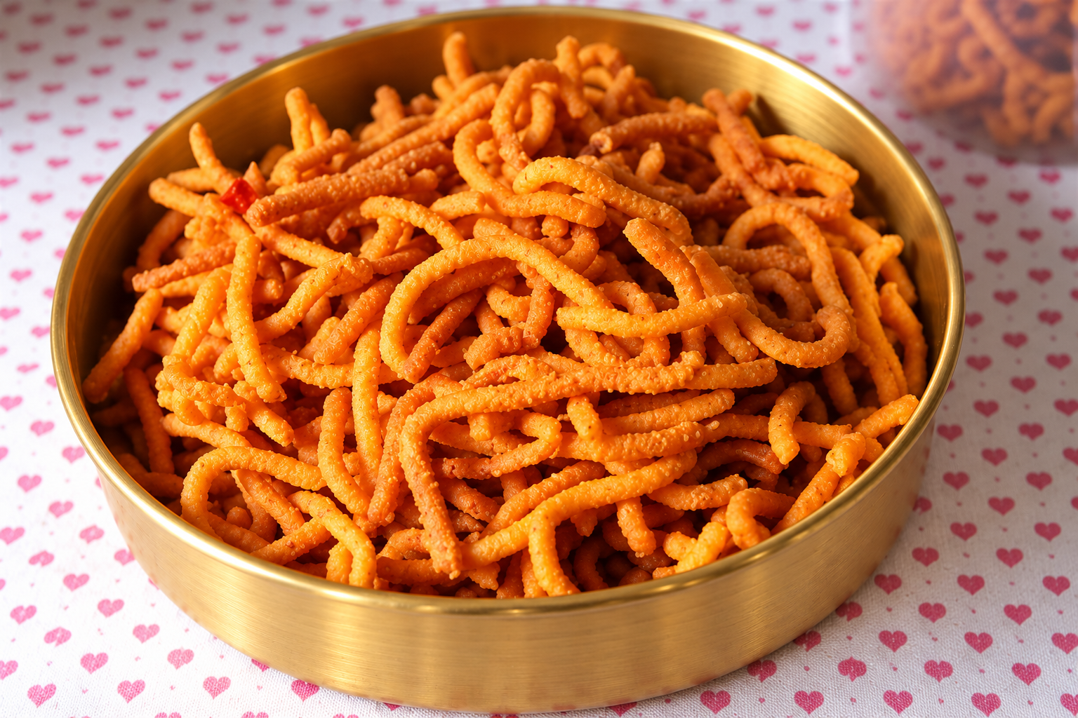 Golden Brass Bowl of Crispy Sev